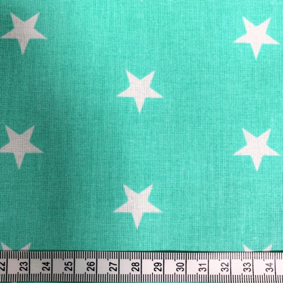 Tkanina bawełniana - Gwiazdy białe na miętowym