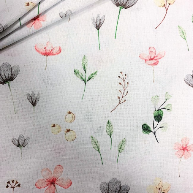 Tkanina bawełniana - Kwiatki liście i gałązki