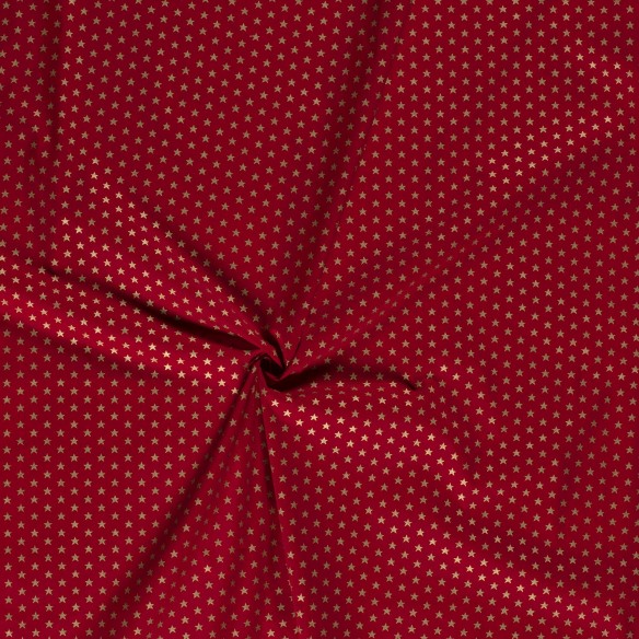 Bawełna świąteczna PREMIUM - Złote gwiazdki na czerwonym