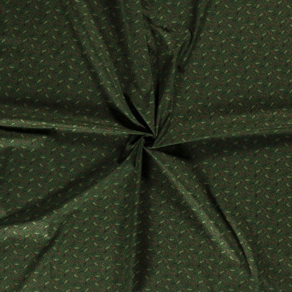 Bawełna świąteczna PREMIUM - Gałązki małe na zielonym