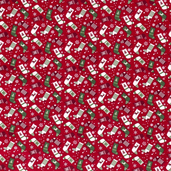 Bawełna świąteczna PREMIUM - Skarpety na czerwonym