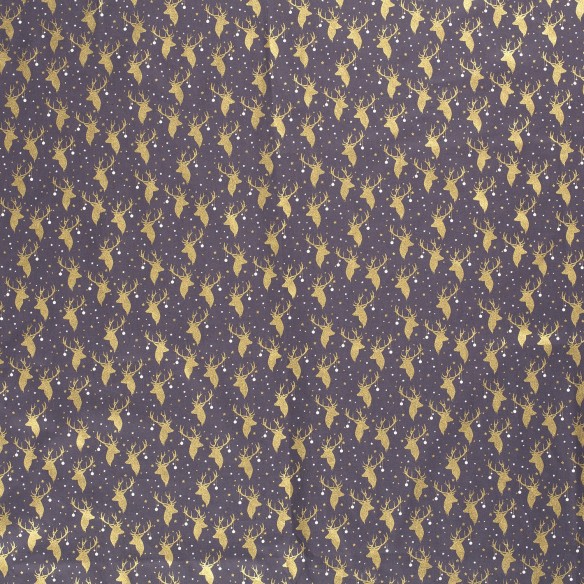 Bawełna świąteczna PREMIUM - Złoty renifer na szarym