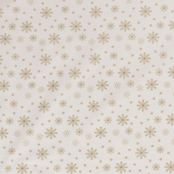 Bawełna świąteczna PREMIUM - Śnieżynki złote na białym