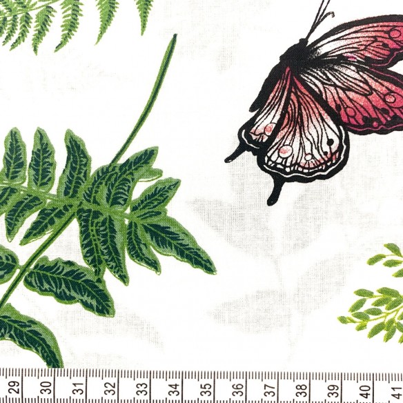 Tkanina bawełniana - Paprocie i motylki