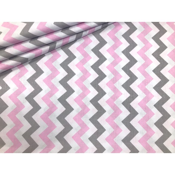 Tkanina bawełniana - Zygzak różowo szary