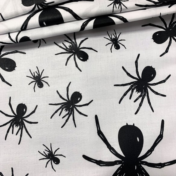 Бавовняна тканина - чорні павуки на білому