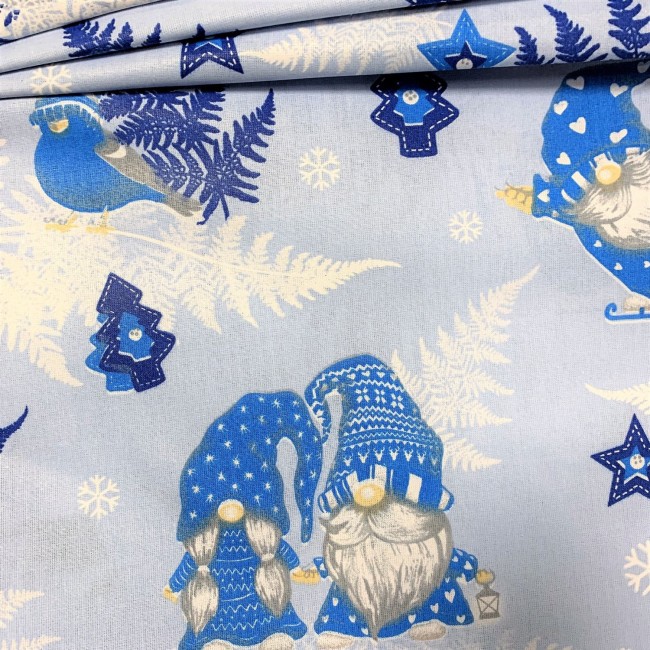 Tkanina bawełniana - Świąteczna Skrzaty łyżwy i kula niebieskie