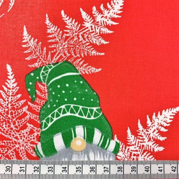 Tkanina bawełniana - Świąteczna skrzaty łyżwy i kula czerwone