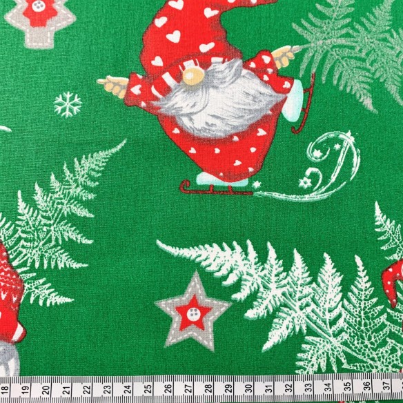 Tkanina bawełniana - Świąteczna skrzaty łyżwy i kula zielony