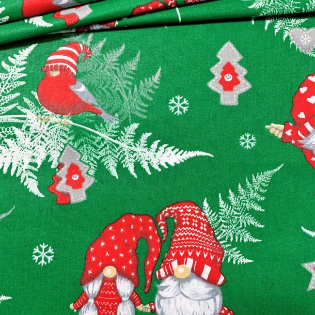 Tkanina bawełniana - Świąteczna skrzaty łyżwy i kula zielony