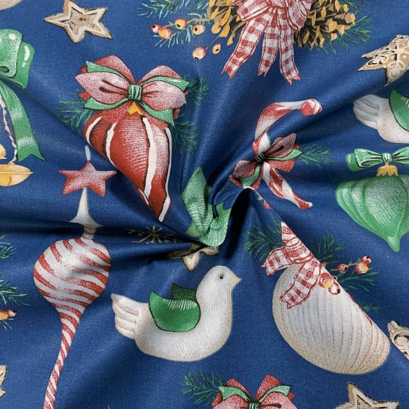 Бавовняна тканина - різдвяна качалка темно-синього кольору