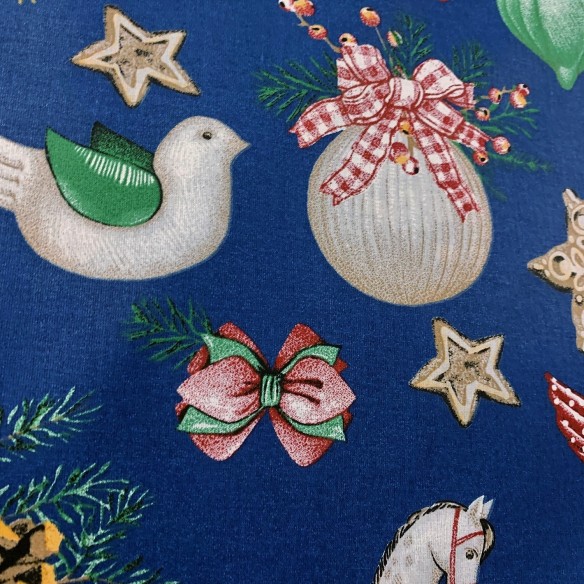 Tkanina bawełniana - Świąteczna konik na biegunach granat