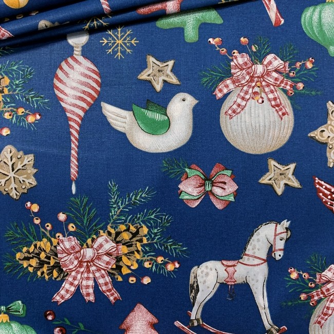 Бавовняна тканина - різдвяна качалка темно-синього кольору