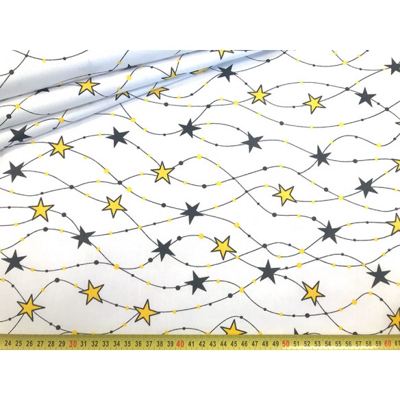 Tkanina bawełniana - Gwiazdki na linie żółte