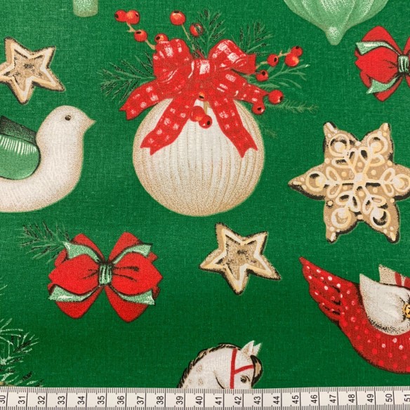 Tkanina bawełniana - Świąteczna konik na biegunach zielony