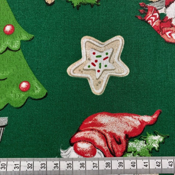 Бавовняна тканина - різдвяний зелений засклений будинок