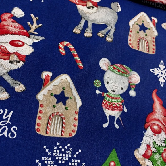 Бавовняна тканина - різдвяний блакитний засклений будинок
