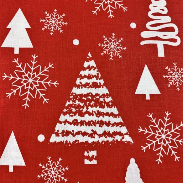 Tkanina bawełniana - Świąteczna choinki białe na czerwonym