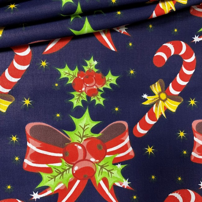 Бавовняна тканина - різдвяний бант темно-синього кольору