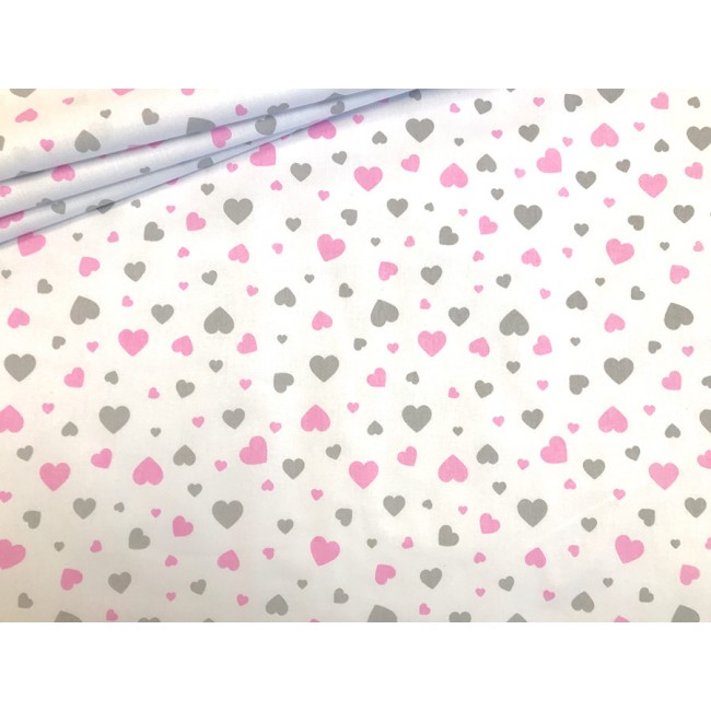 Бавовняна тканина - Duo сіро-рожеві сердечка