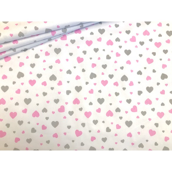 Бавовняна тканина - Duo сіро-рожеві сердечка