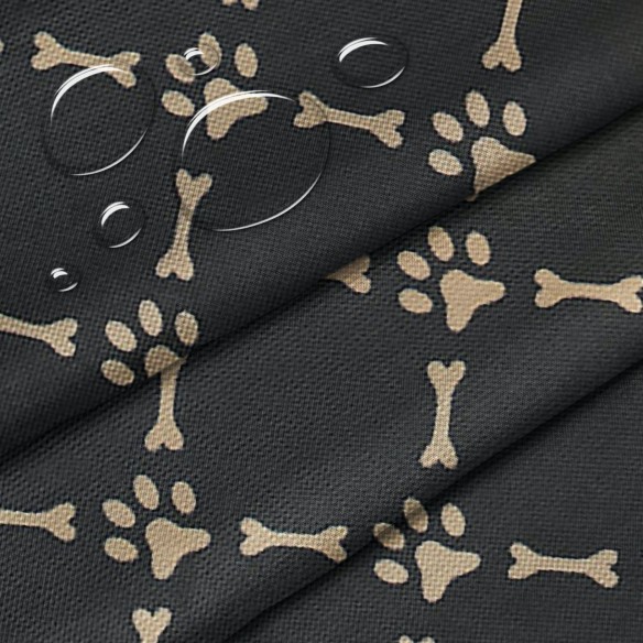 Tkanina wodoodporna - Oxford psie łapki i kości na czarnym