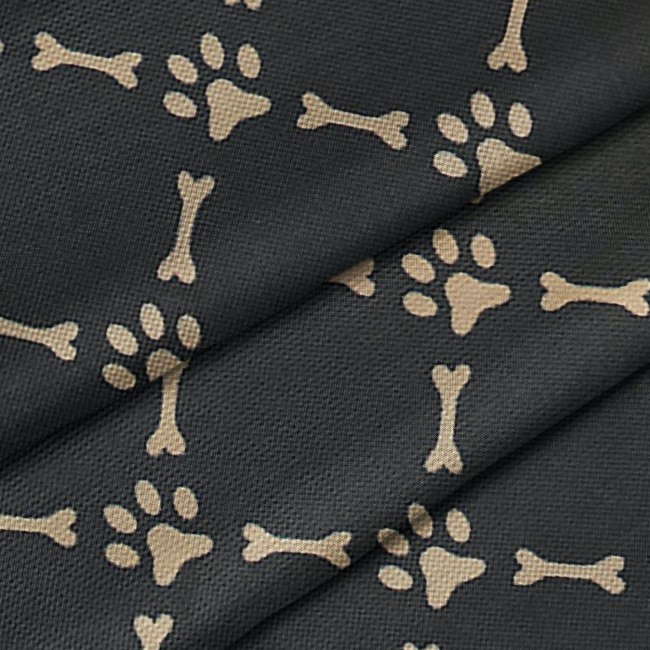 Tkanina wodoodporna - Oxford psie łapki i kości na czarnym