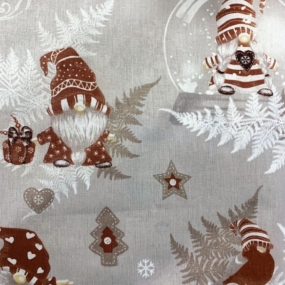 Tkanina bawełniana - Świąteczna skrzaty łyżwy i kula beż