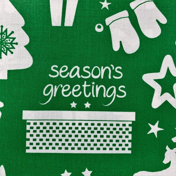 Tkanina bawełniana - Świąteczny Renifer dzwonek i życzenia zielone