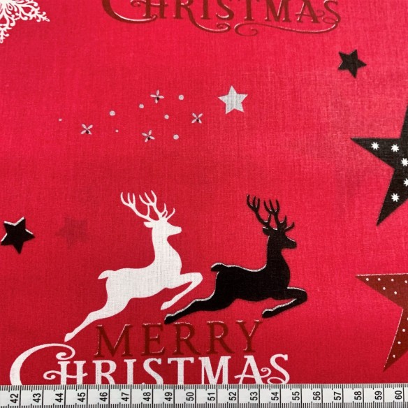 Бавовняна тканина - різдвяні оленячі серця і червоні зірочки