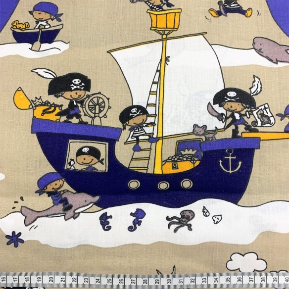 Tkanina bawełniana - Piraci na beżowym tle