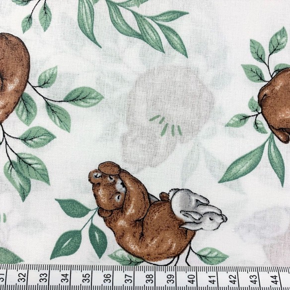 Бавовняна тканина - Ведмедик, зайчик і листя