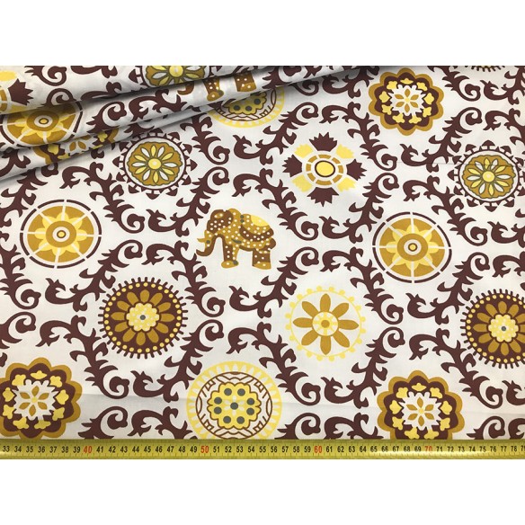 Бавовняна тканина - індійський візерунок з гірчичними слонами