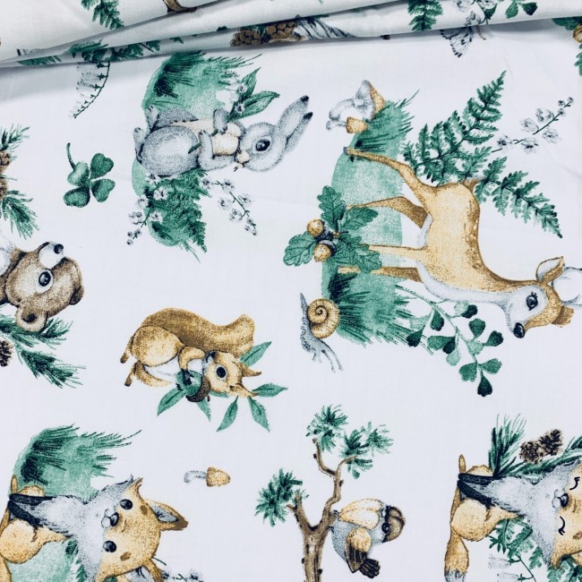 Tkanina bawełniana - Zwierzaki w liściach