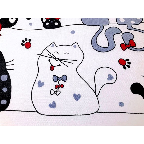Tkanina bawełniana - Koty na linie białe