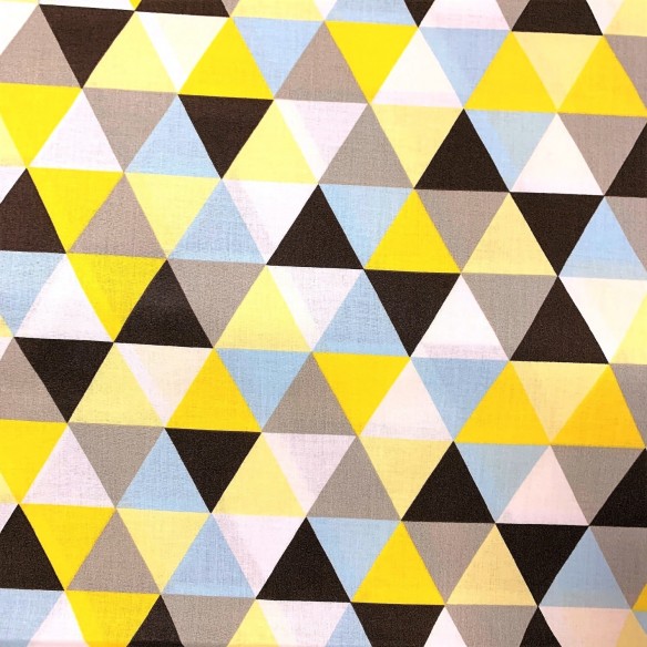 Tkanina bawełniana - Piramidki żółte błękitne i brązowe