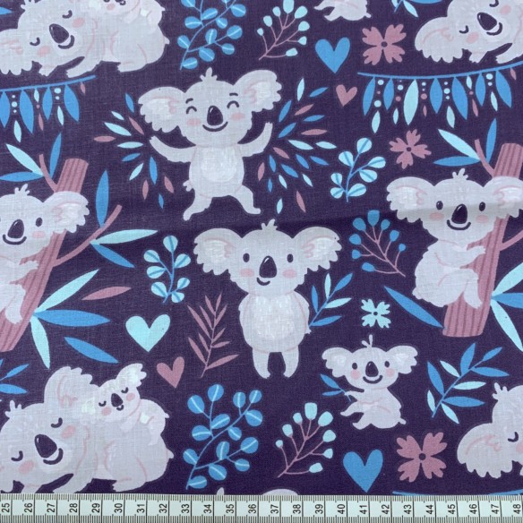 Бавовняна тканина - Pastel Koalas темно-синій