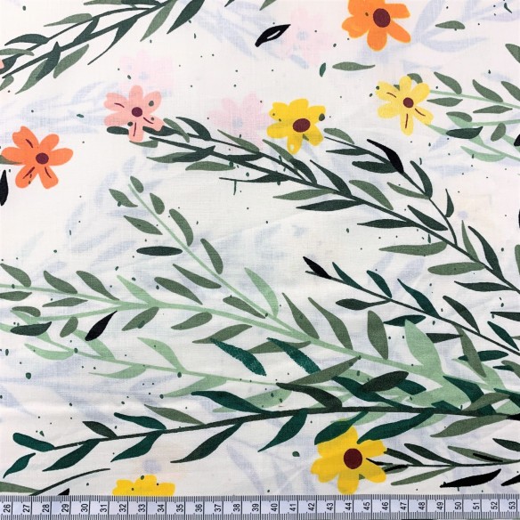 Tkanina bawełniana - Łączka i kwiat laurowy