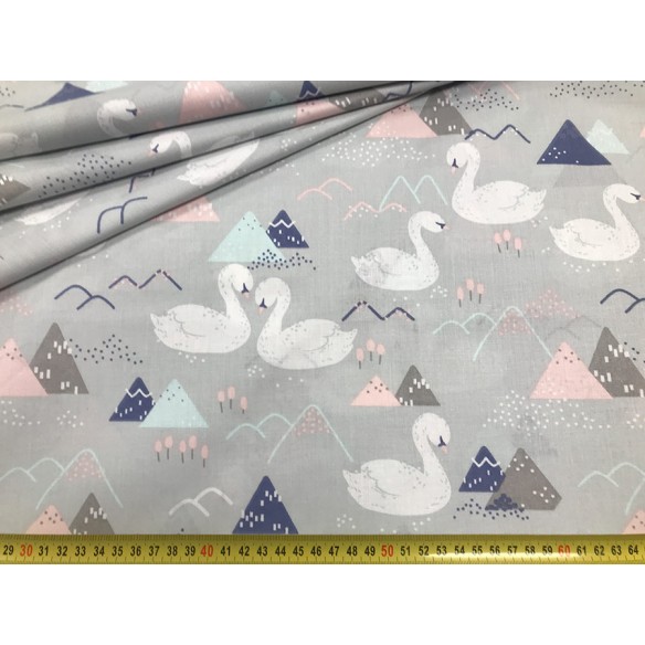 Бавовняна тканина - Лебеді на сірому
