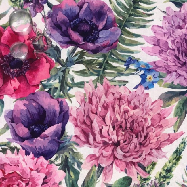 Tkanina wodoodporna - Kwiaty fioletowy pastelowy