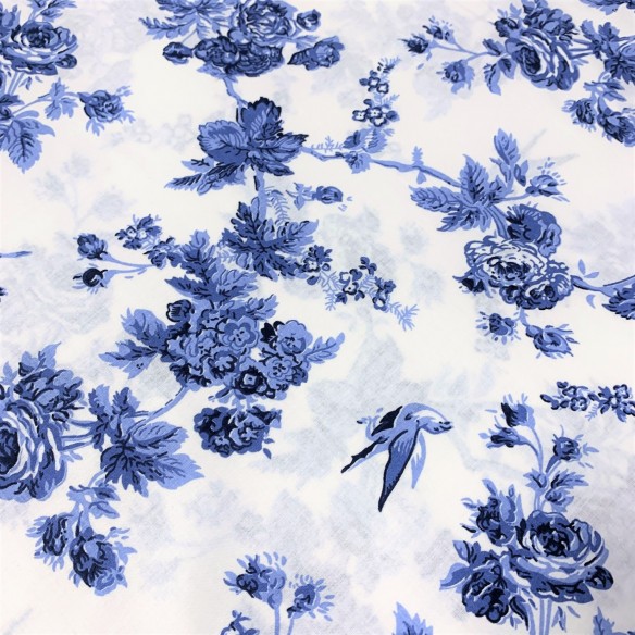 Tkanina bawełniana - Róża niebieska mała