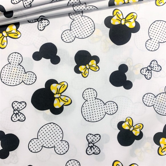 Бавовняна тканина - жовтий Міккі Маус з точками