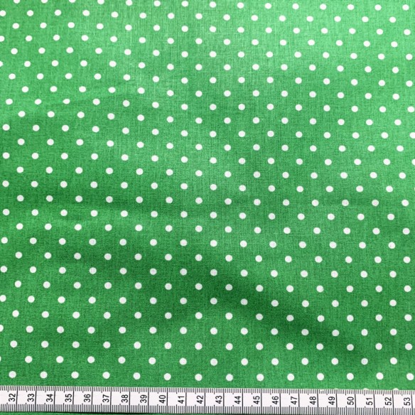 Tkanina bawełniana - Groszki zielone 7mm