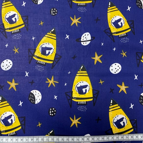 Бавовняна тканина - ракети, планети та супутники темно-синього кольору