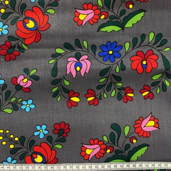 Бавовняна тканина - Łowicz Folklore Pattern Gray