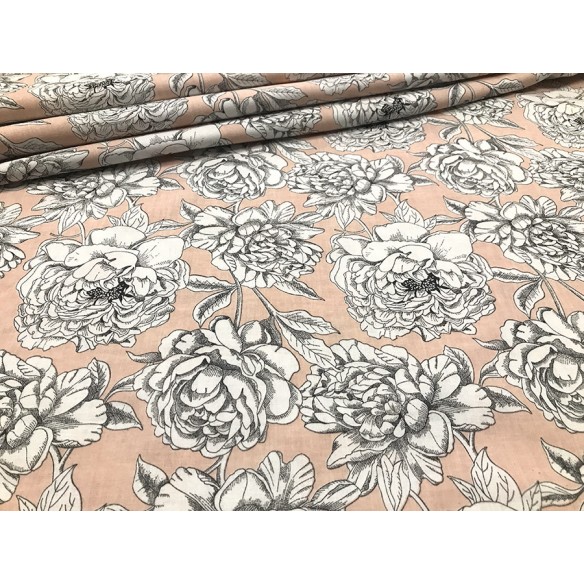 Tkanina bawełniana - Kwiaty pelargonie na różu