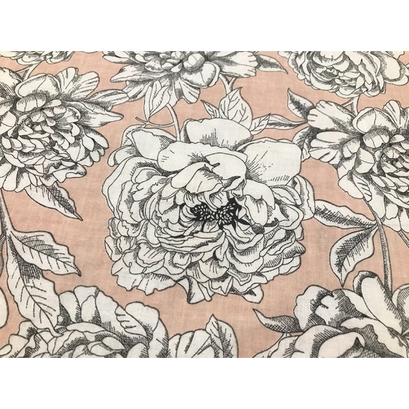 Tkanina bawełniana - Kwiaty pelargonie na różu