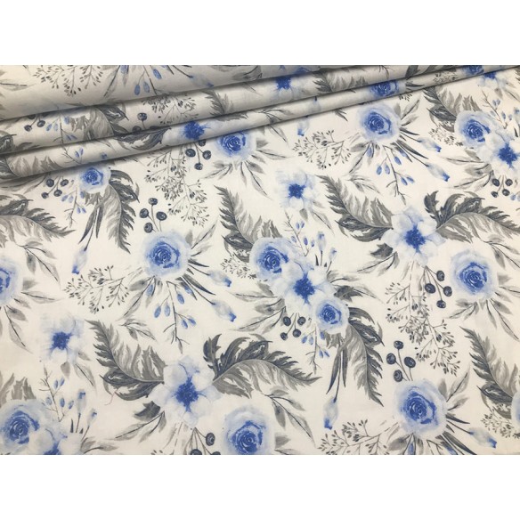 Бавовняна тканина - троянди в блакитному саду
