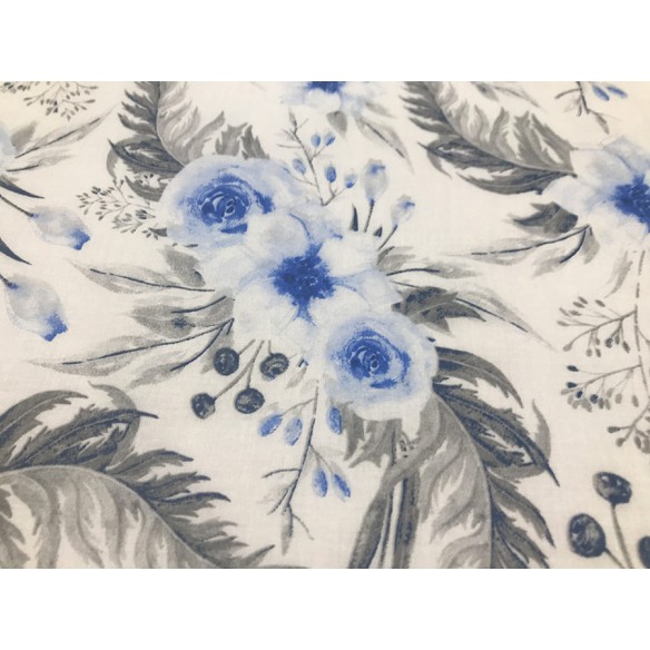 Бавовняна тканина - троянди в блакитному саду