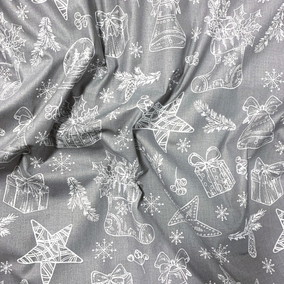 Бавовняна тканина - різдвяні подарунки білим на сірому